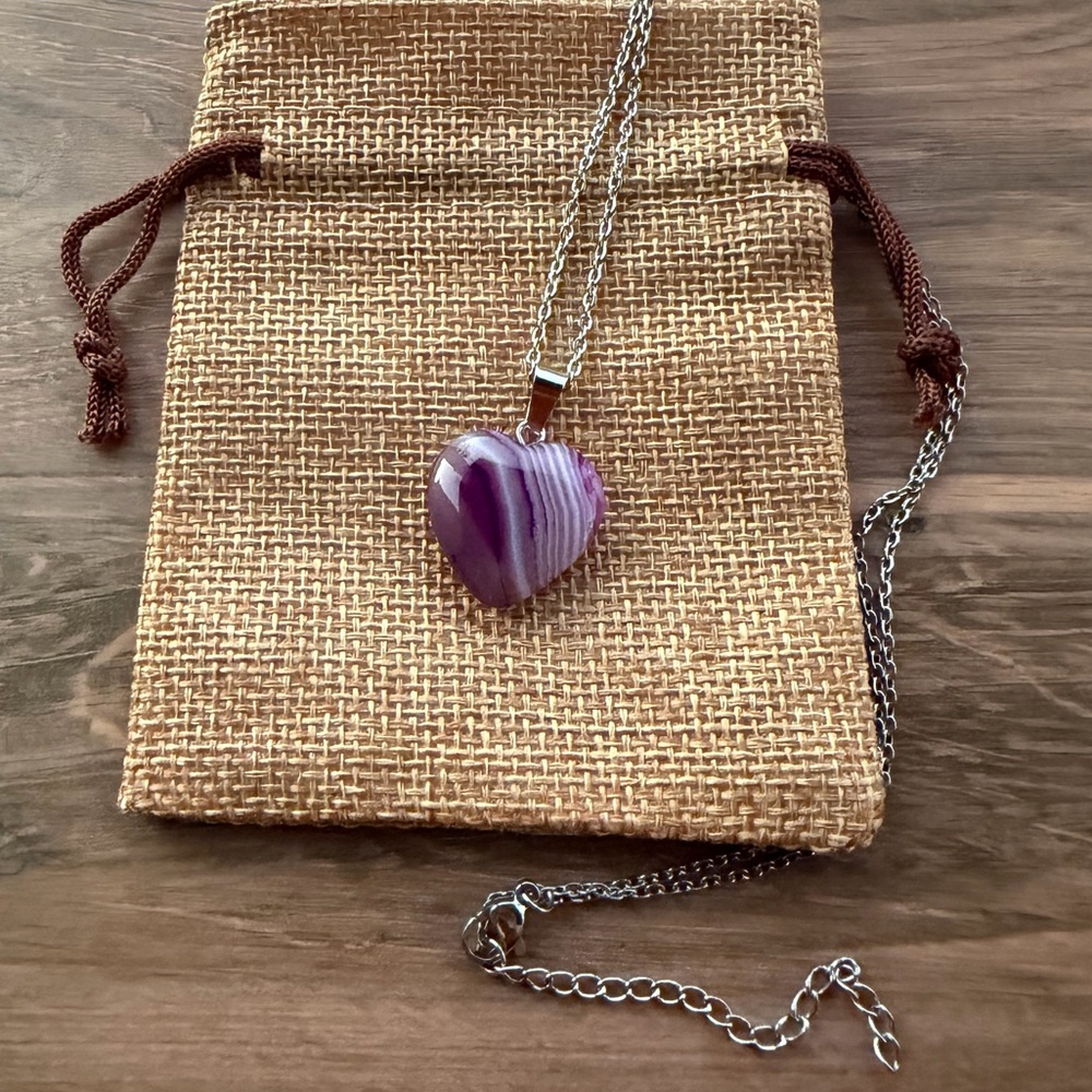 Purple Agate Heart Necklace Agate Pendant Crystal Heart Necklace